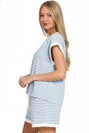 ZENANA Stripe Contrast Trim Top & Shorts Set on Simply Obsessed