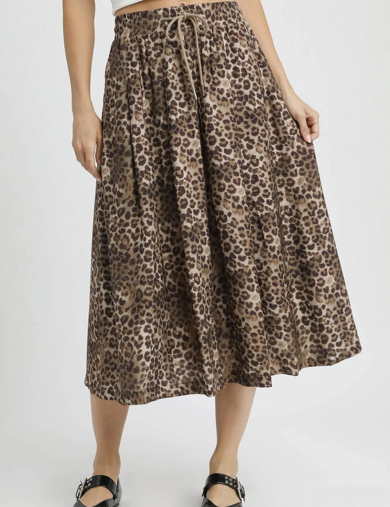 Umgee Drawstring Leopard Midi Skirt on Simply Obsessed