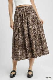 Umgee Drawstring Leopard Midi Skirt on Simply Obsessed