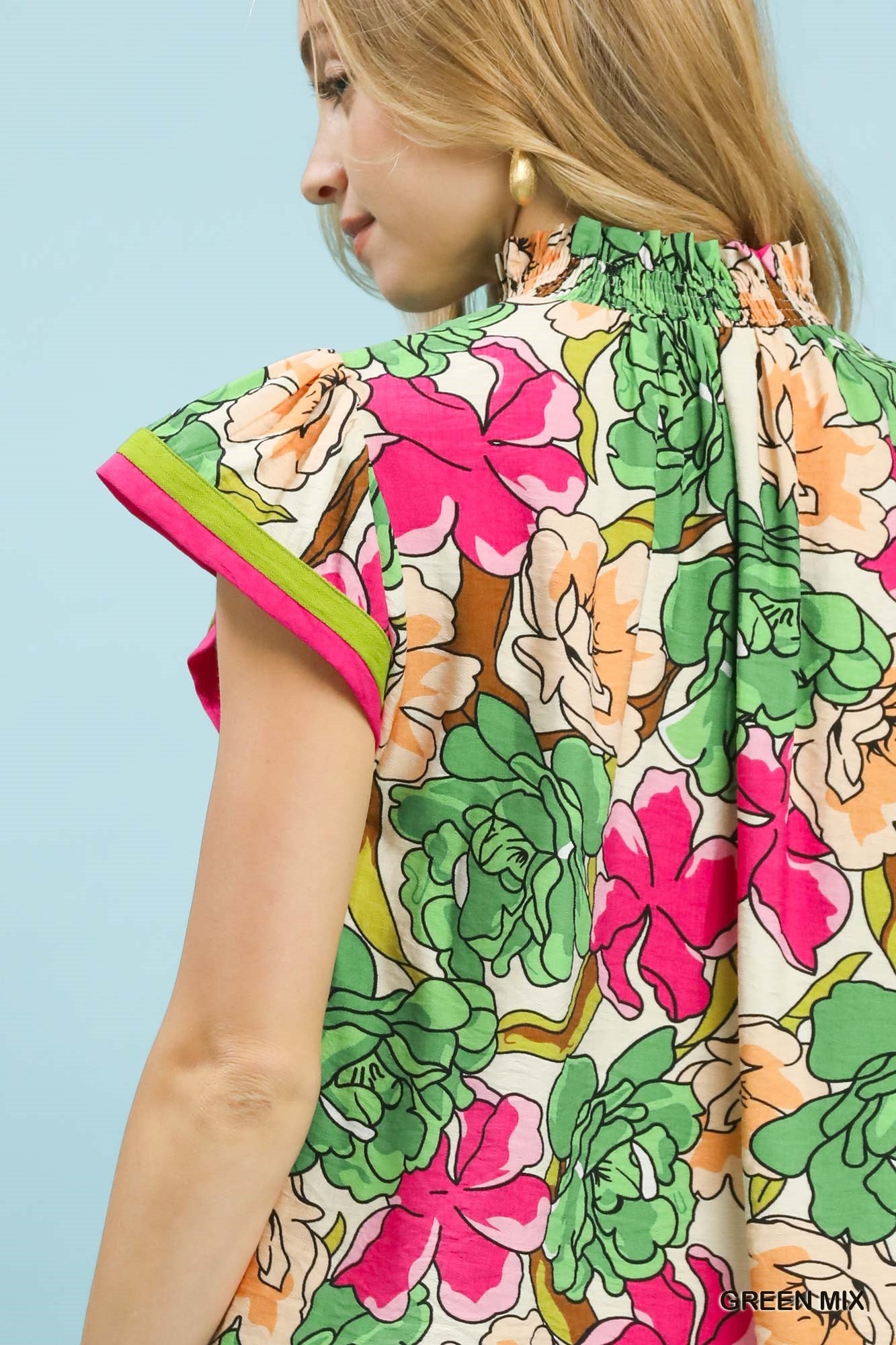 UMGEE Floral Print Blouse with Contrast Trim on Simply Obsessed