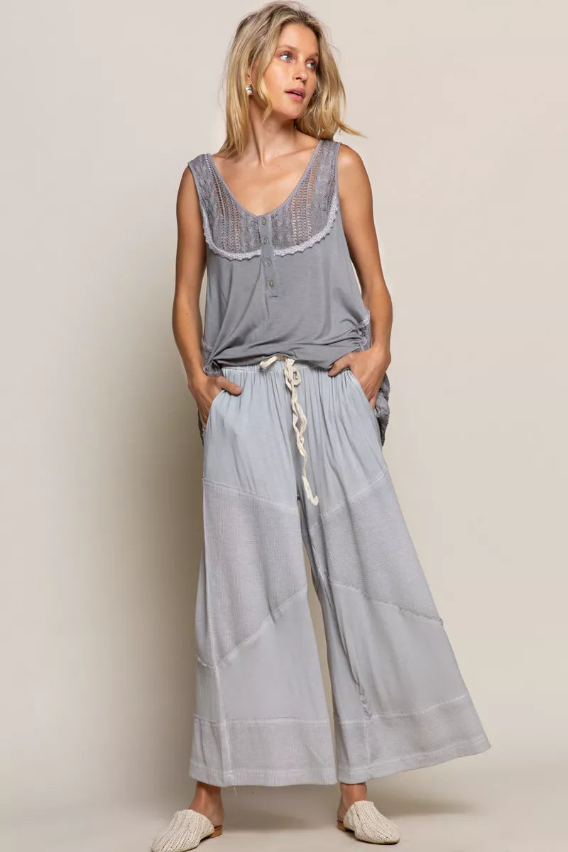 POL Elastic Waistband Wide Leg Pants with Drawstring on Simply Obsessed