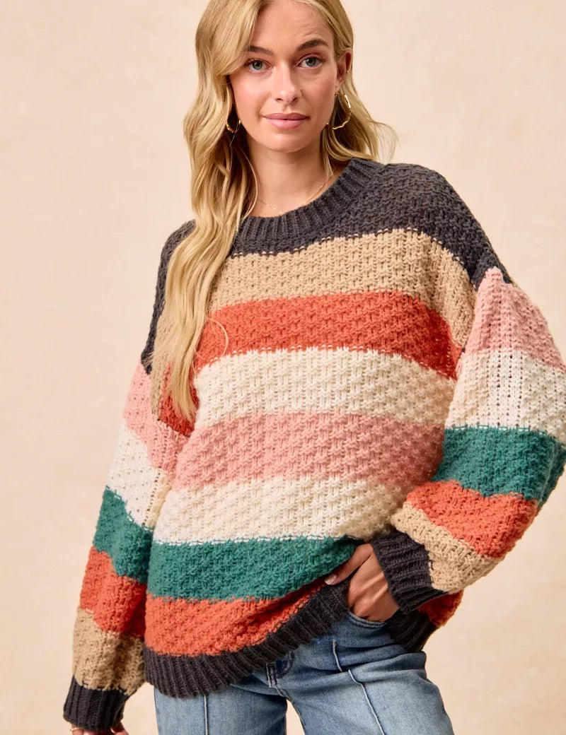 BiBi Stripes Color Block Chunky Sweater on Simply Obsessed