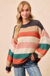 BiBi Stripes Color Block Chunky Sweater on Simply Obsessed