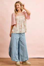 BIBI Crinkle Floral Gauze Mix And Matched Blouse Top on Simply Obsessed