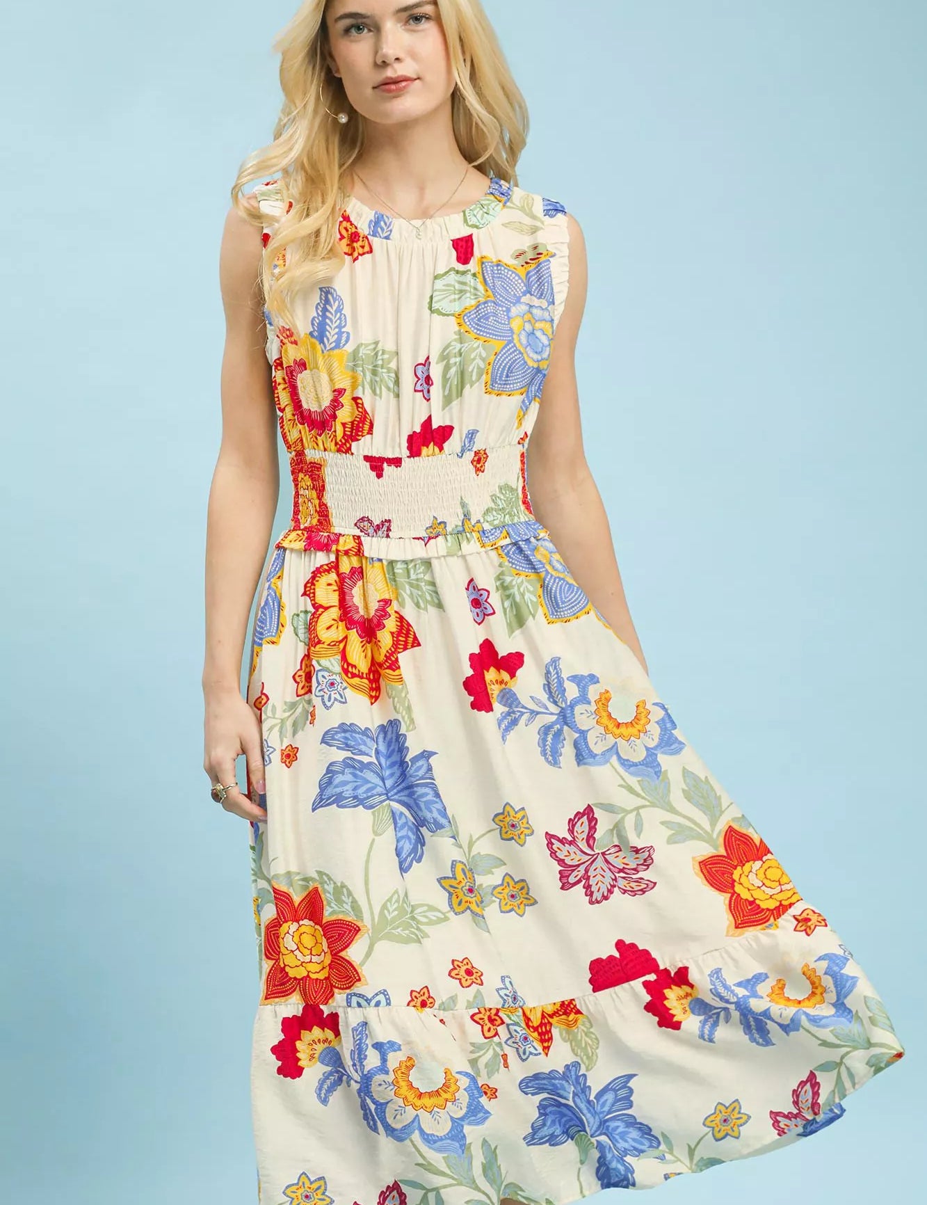 UMGEE Floral Smocked Midi Dress on Simply Obsessed