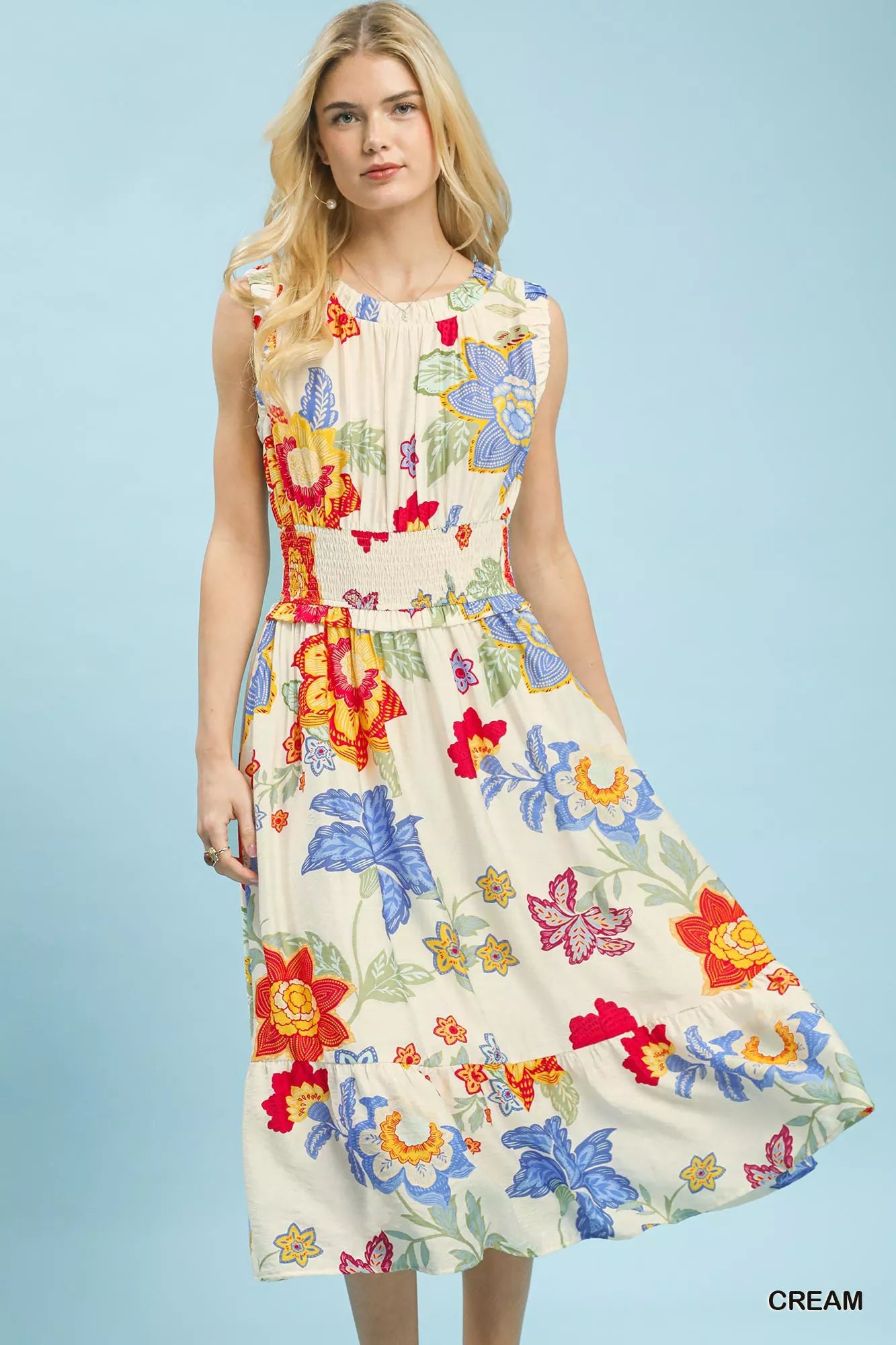 UMGEE Floral Smocked Midi Dress on Simply Obsessed