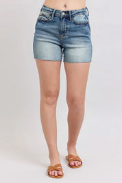 JUDY BLUE Full Size High Waist Star Seam Detail Denim Shorts Plus Size on Simply Obsessed