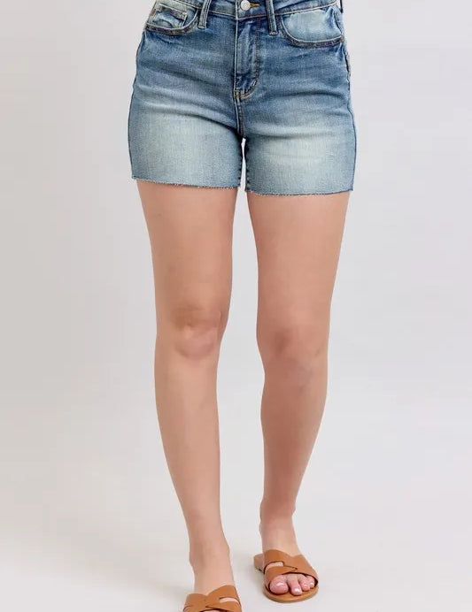 JUDY BLUE Full Size High Waist Star Seam Detail Denim Shorts Plus Size on Simply Obsessed