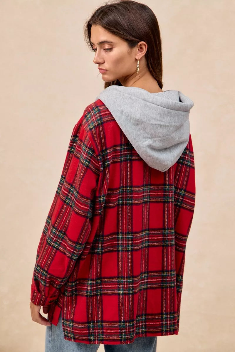 BIBI Brushed Plaid Hooded Jacket on Simply Obsessed