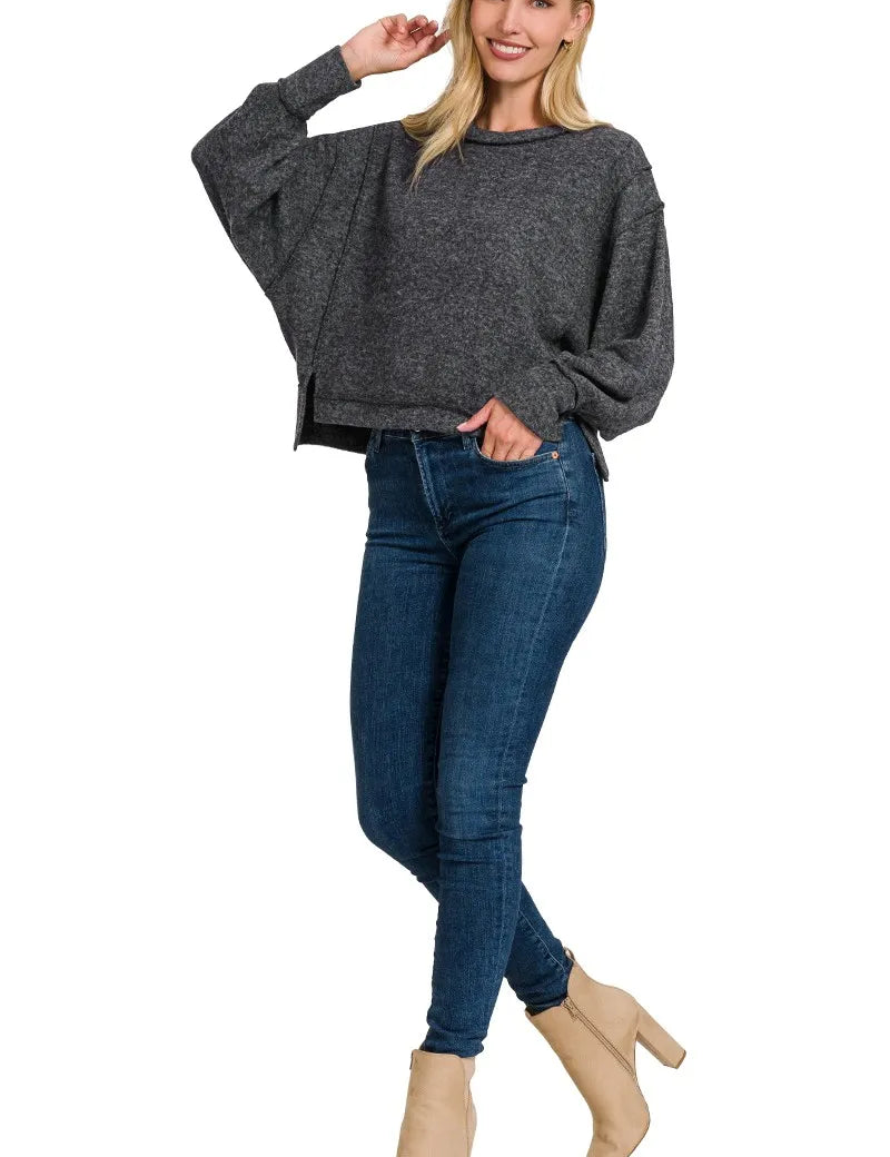 ZENANA Brushed Melange Hacci Oversized Pullover on Simply Obsessed