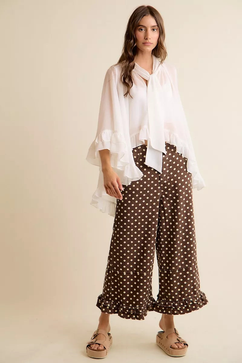 SO ME Sheer Ruffle Bell Sleeves Bow Tie Flowy Blouse Top on Simply Obsessed