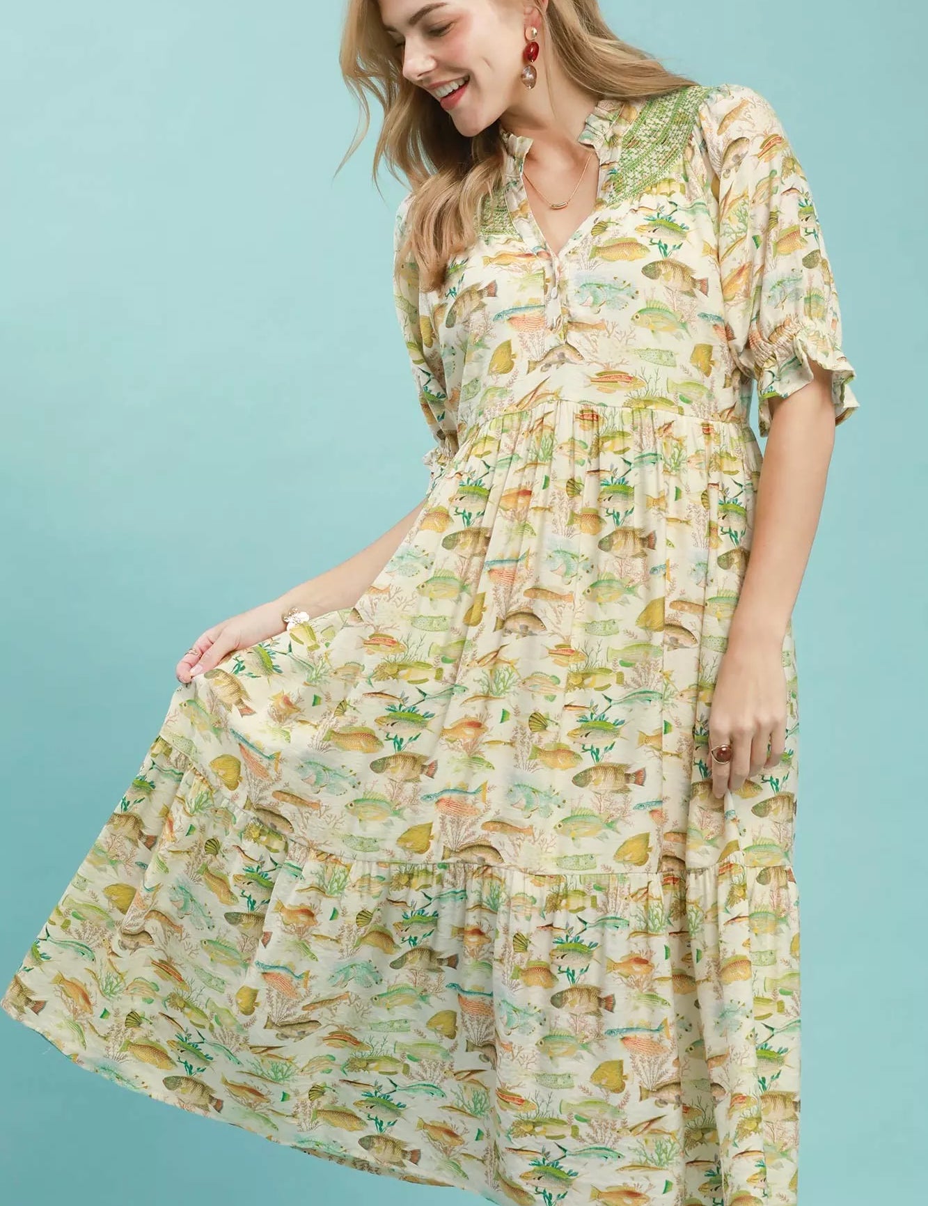 Umgee Print Tiered Midi Dress on Simply Obsessed