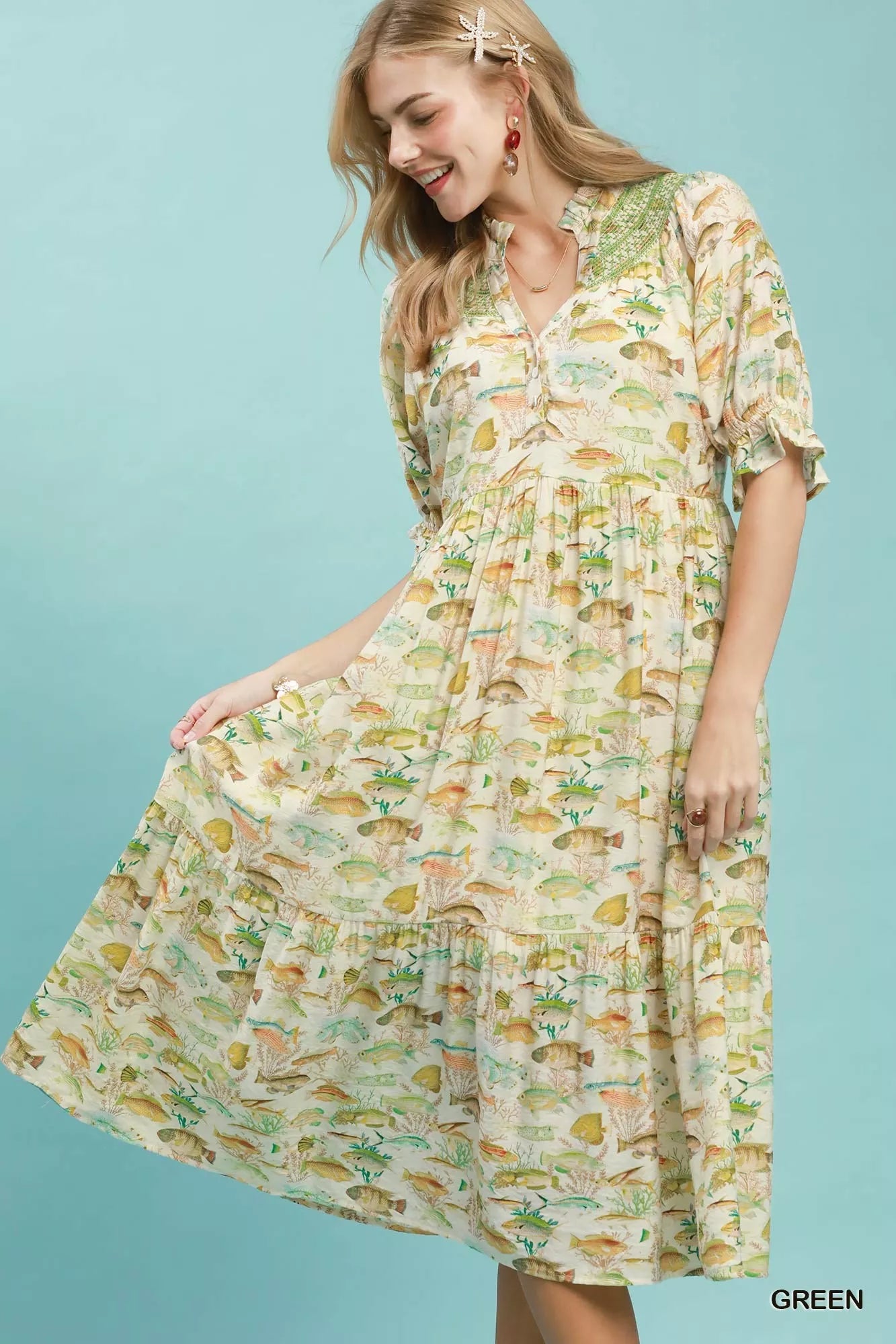 Umgee Print Tiered Midi Dress on Simply Obsessed