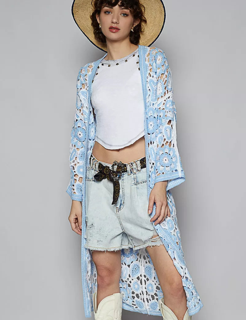 POL Open Front Crochet Cardigan with Knit Weave Patterns on Simply Obsessed