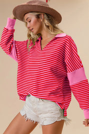 BiBi Striped Contrast Long Sleeve Knit Top on Simply Obsessed