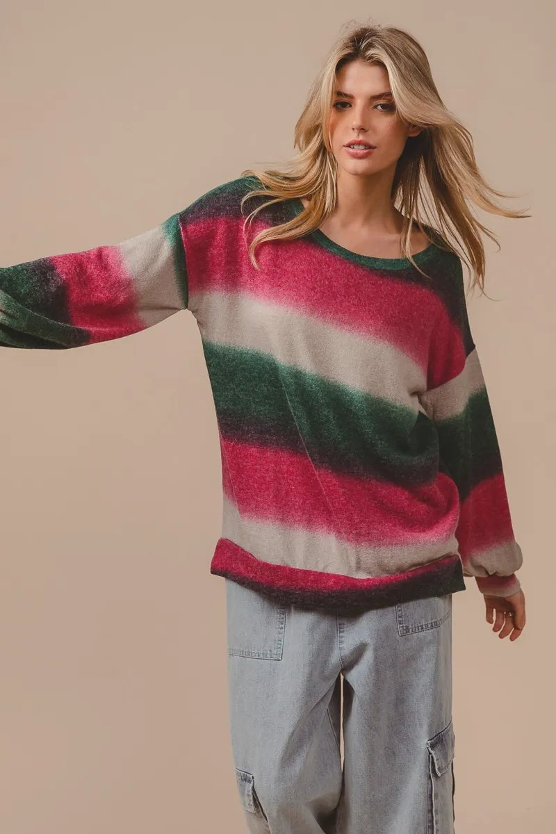 BiBi Striped Gradation Print Knit Top on Simply Obsessed