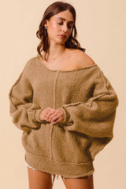 SO ME Loose Fit Exposed Seam Slouchy Boucle Sweater on Simply Obsessed