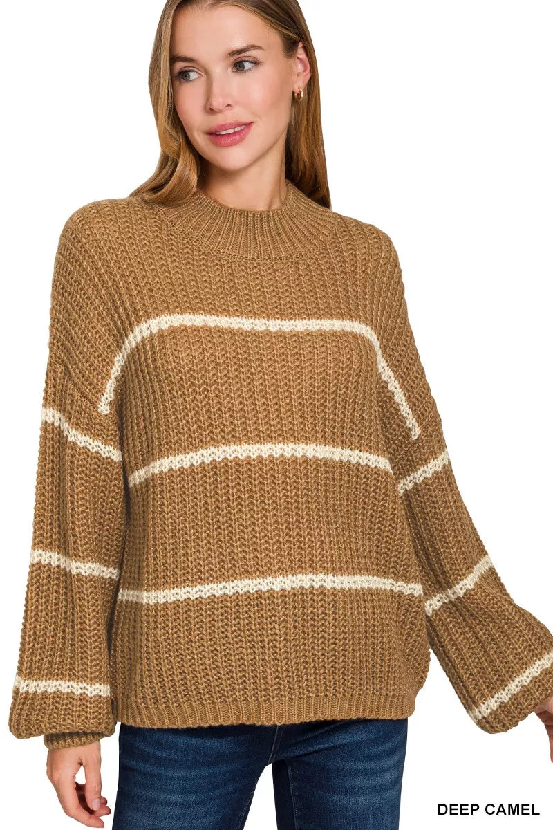 ZENANA Oversize Striped Sweater on Simply Obsessed