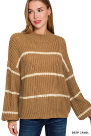 ZENANA Oversize Striped Sweater on Simply Obsessed