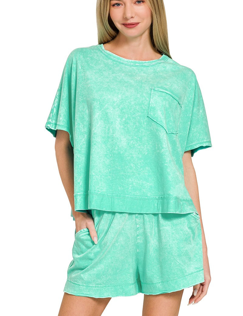 ZENANA Acid Washed Oversized Top & Shorts Set on Simply Obsessed