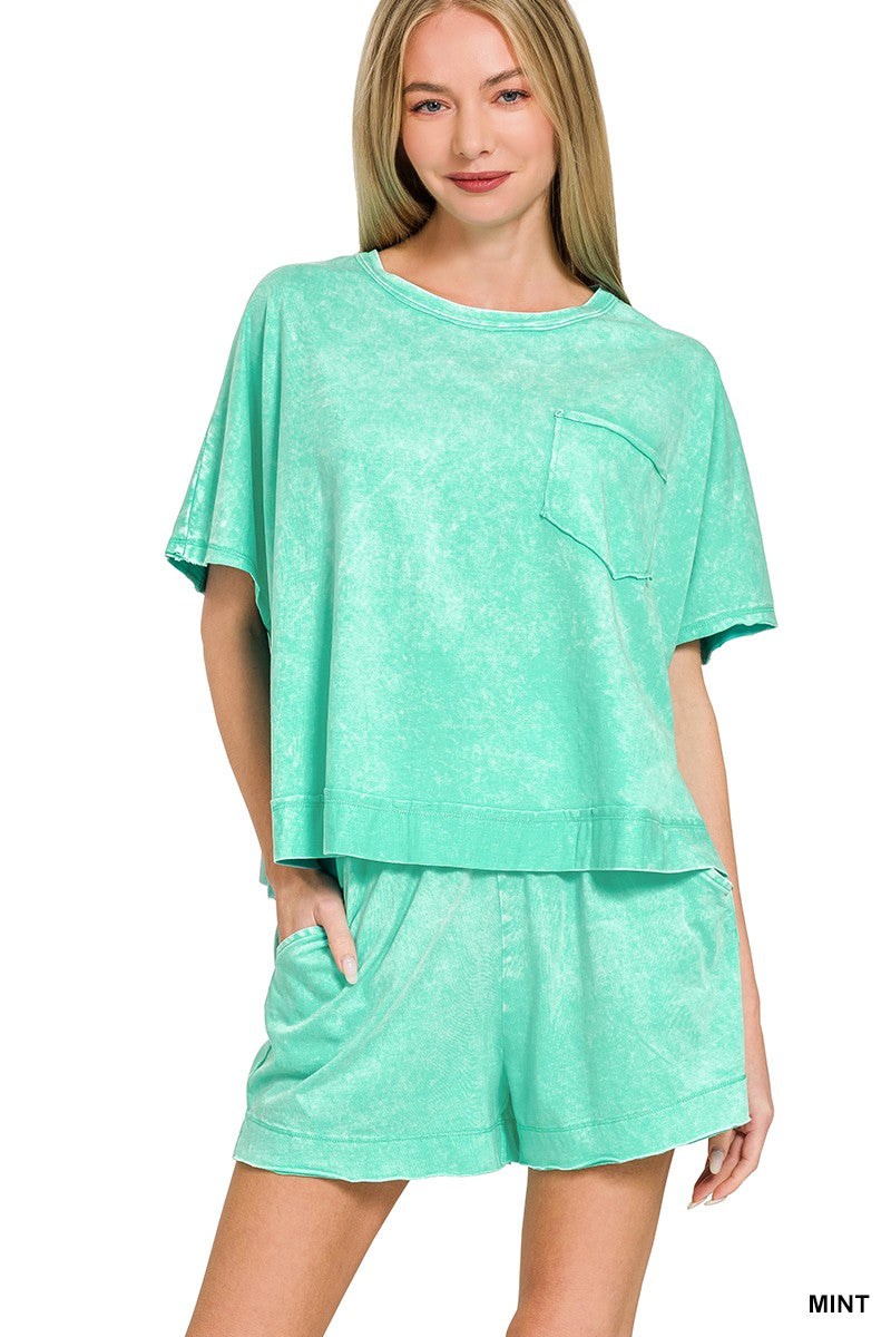 ZENANA Acid Washed Oversized Top & Shorts Set on Simply Obsessed