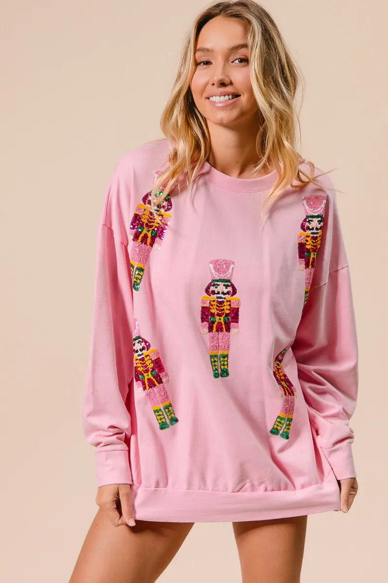 BIBI Sequin Nutcrackers Embroidery Christmas Sweatshirt on Simply Obsessed
