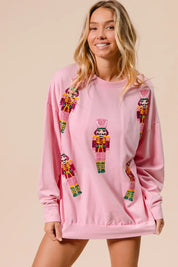 BIBI Sequin Nutcrackers Embroidery Christmas Sweatshirt on Simply Obsessed