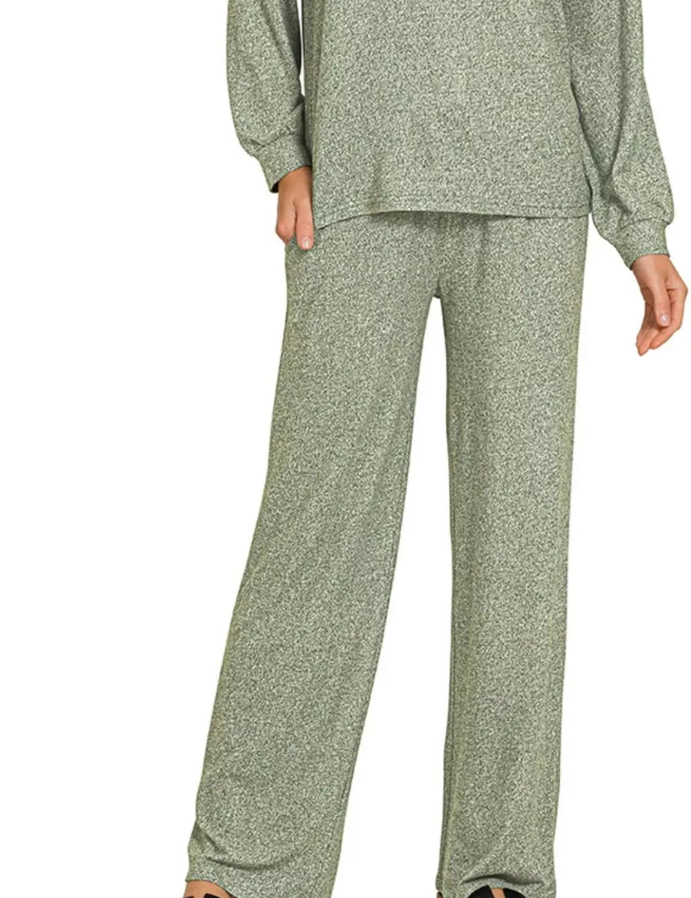 ZENANA Soft Melange Long Sleeve Tee & Pants Set on Simply Obsessed
