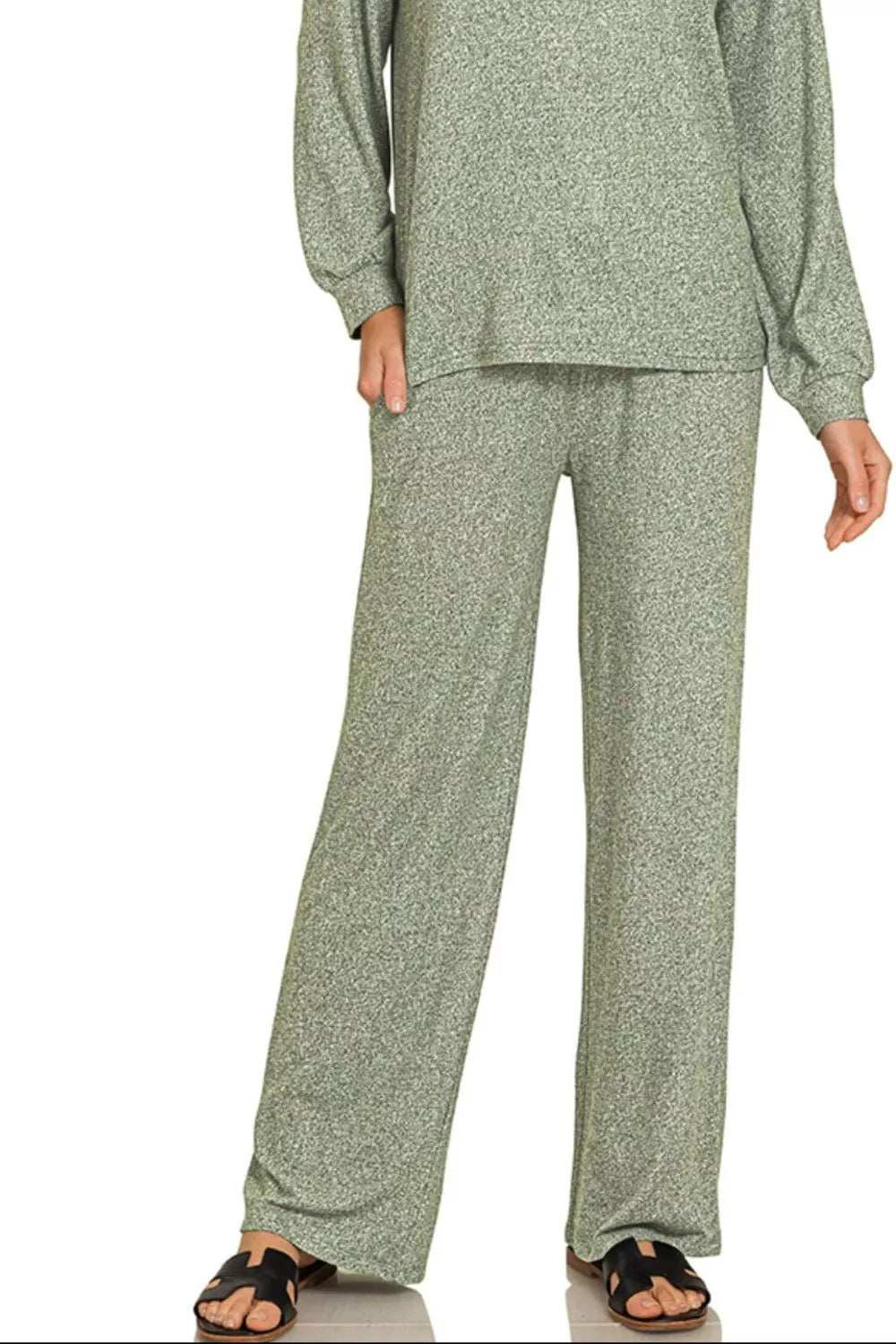 ZENANA Soft Melange Long Sleeve Tee & Pants Set on Simply Obsessed