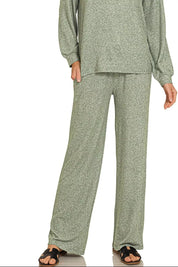 ZENANA Soft Melange Long Sleeve Tee & Pants Set on Simply Obsessed