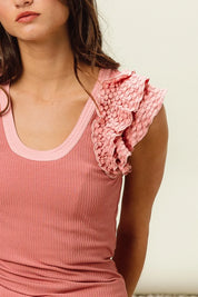 BiBi Rib Knit With Textured Ruffled Top on Simply Obsessed