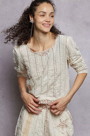 POL Texture Long Sleeve Blouse with Floral Ruffled on Simply Obsessed