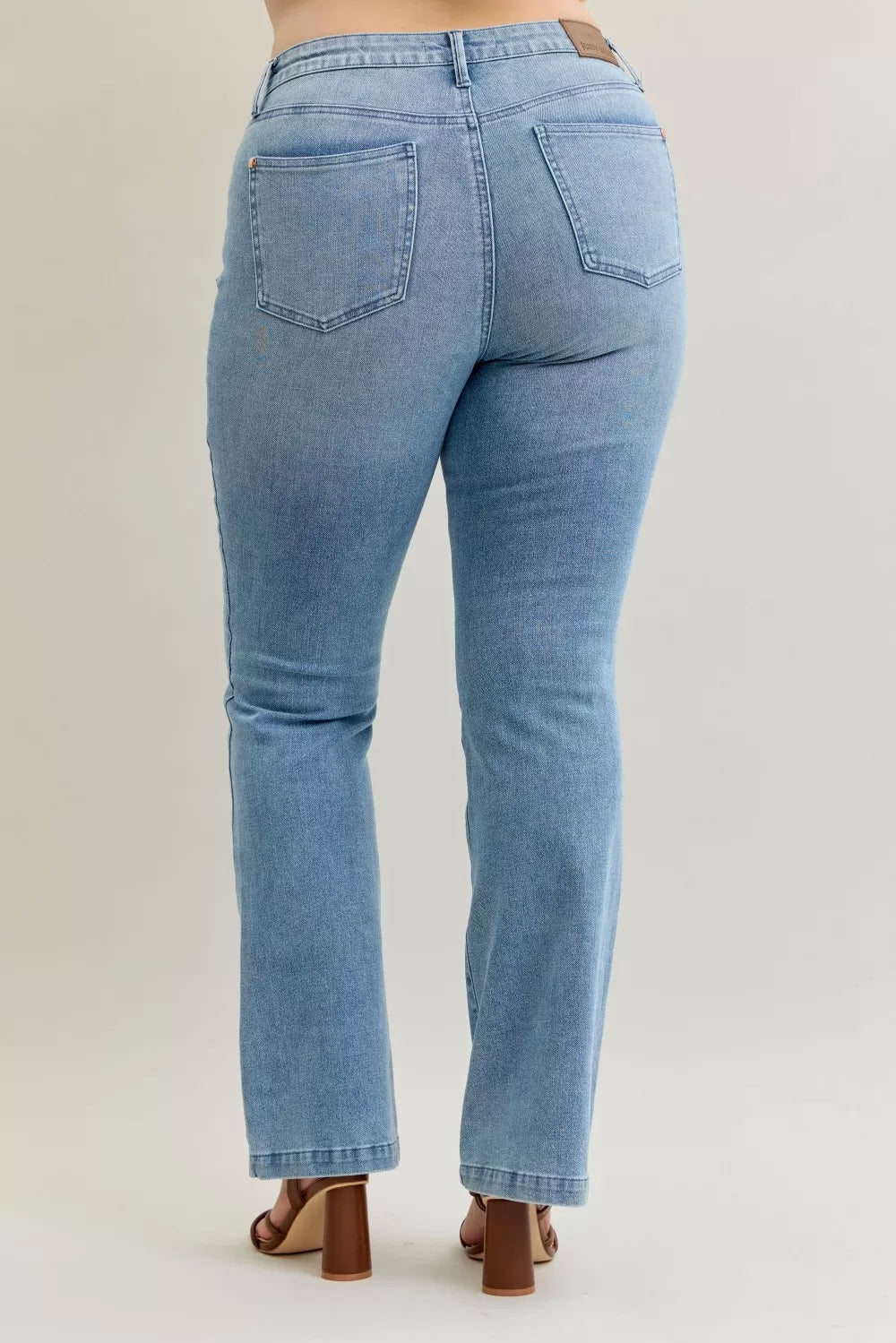 Judy Blue Full Size Mid Rise Bootcut Jeans with Contrast Wash & Front Patch Pockets Plus Size on Simply Obsessed
