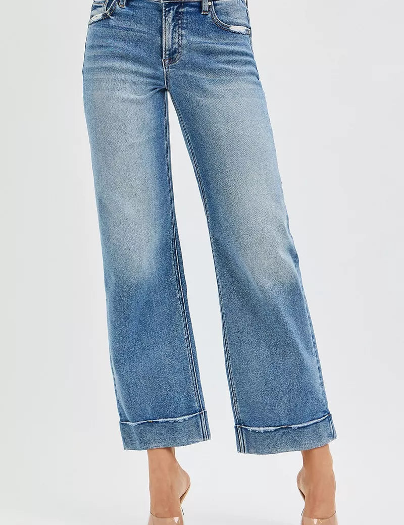 RISEN Full Size Mid Rise Crop Straight Jeans with Taylor Cuffed Plus Size on Simply Obsessed
