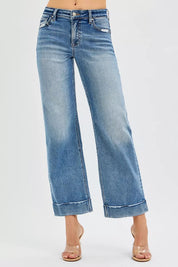 RISEN Full Size Mid Rise Crop Straight Jeans with Taylor Cuffed Plus Size on Simply Obsessed