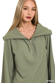 Zenana Ribbed High Neck Half Zip Pullover & Pants Set on Simply Obsessed