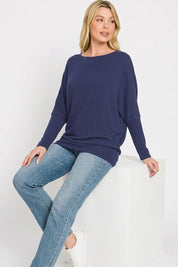 ZENANA Hacci Dolman Sleeve Boat Neck Top on Simply Obsessed