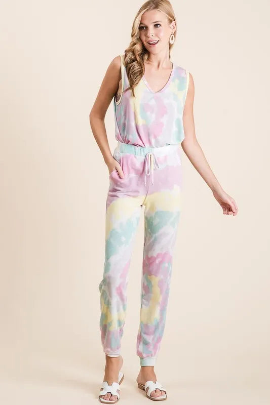 BiBi Tie Dye French Terry Casual Pants on Simply Obsessed