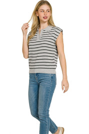 ZENANA Viscose Striped Collared Sweater Vest on Simply Obsessed