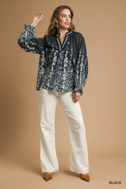 Umgee Full Size Floral Vine Print Blouse with Balloon Sleeves Plus Size on Simply Obsessed