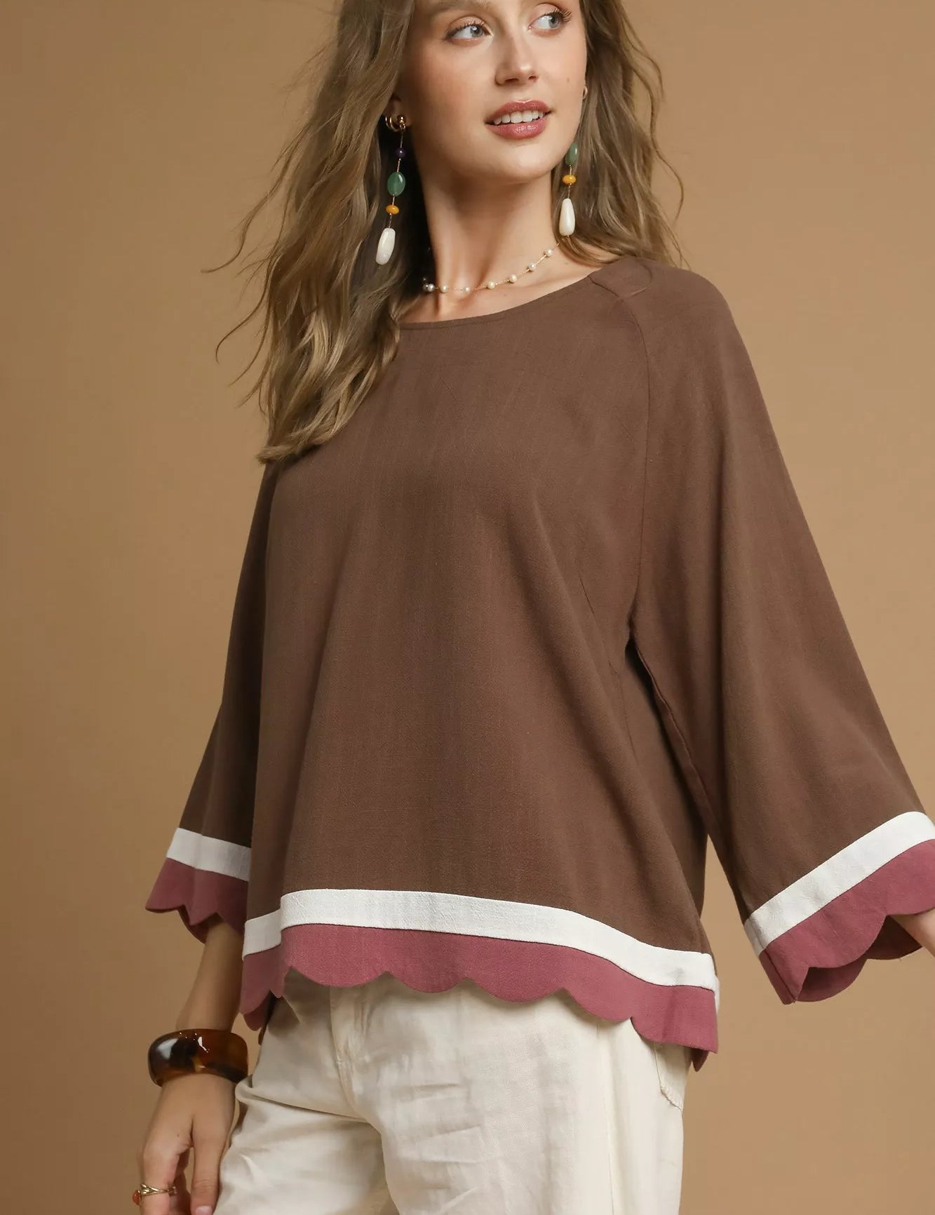 UMGEE Scalloped Hem Color Block Top on Simply Obsessed