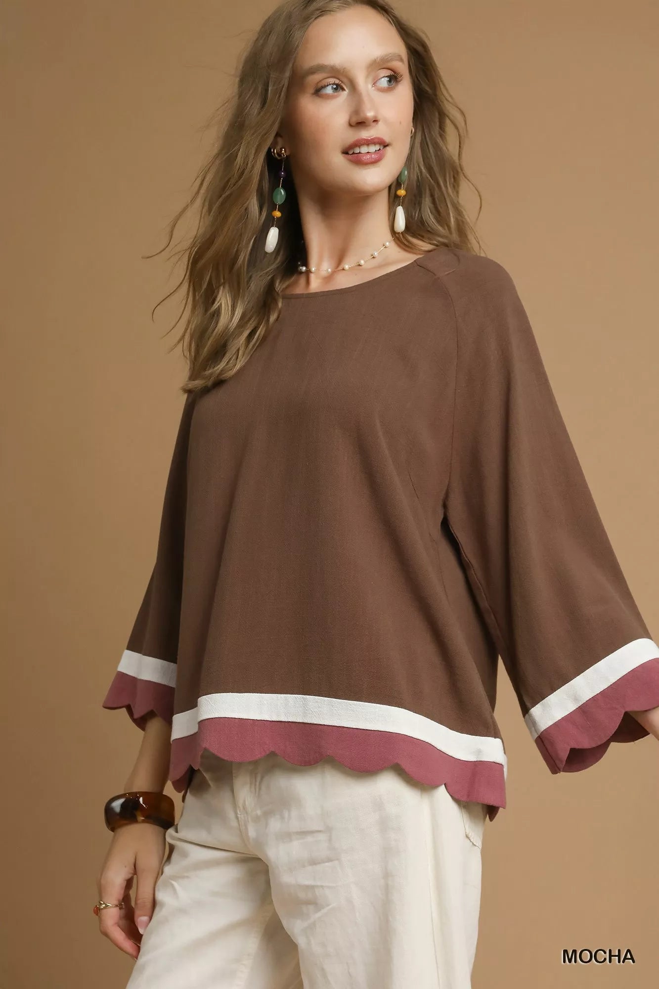 UMGEE Scalloped Hem Color Block Top on Simply Obsessed