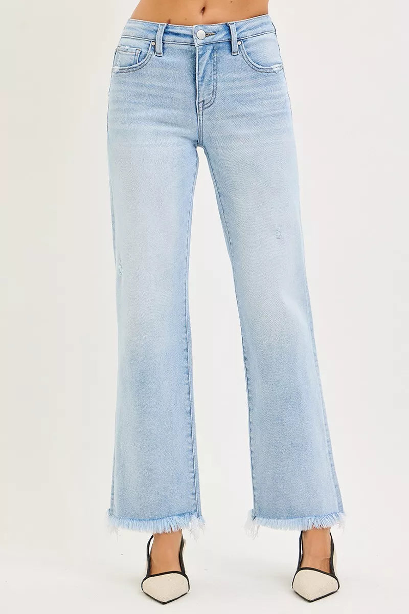 RISEN Tummy Control Mid Rise Ankle Straight Fray Hem Jeans on Simply Obsessed