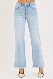 RISEN Tummy Control Mid Rise Ankle Straight Fray Hem Jeans on Simply Obsessed