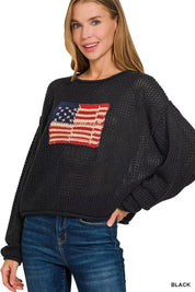 Zenana Zenana American Flag Crew Neck Sweater on Simply Obsessed