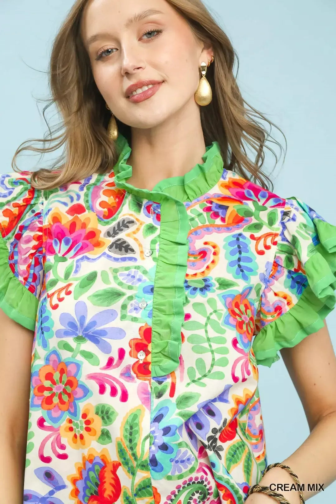 UMGEE Ruffle Trim Paisley Floral Top **DEBUT SALE** on Simply Obsessed