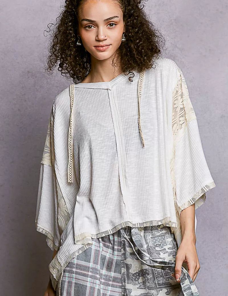 POL Short Sleeve Hoodie Top with Lace Detail on Simply Obsessed