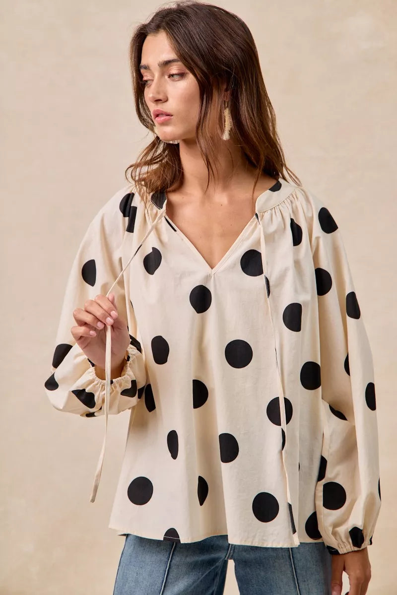 BIBI Polka Dot Exaggerated Balloon Sleeves Blouse on Simply Obsessed