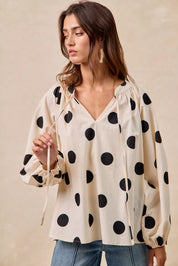 BIBI Polka Dot Exaggerated Balloon Sleeves Blouse on Simply Obsessed