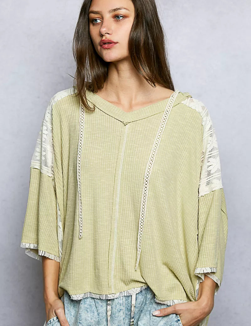POL Short Sleeve Hoodie Top with Lace Detail on Simply Obsessed